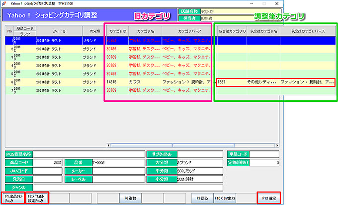 カテゴリ調整画面
