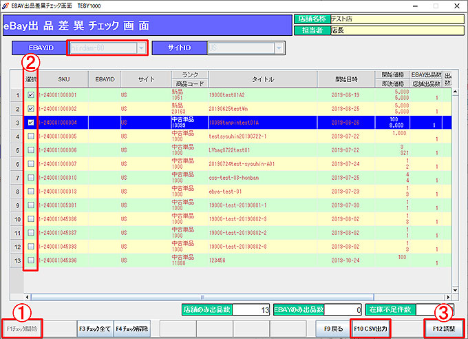 出品数差異チェック