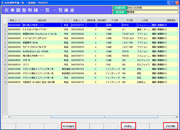 在庫調整明細一覧