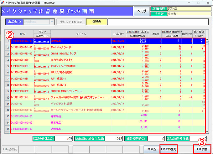 出品数差異チェック