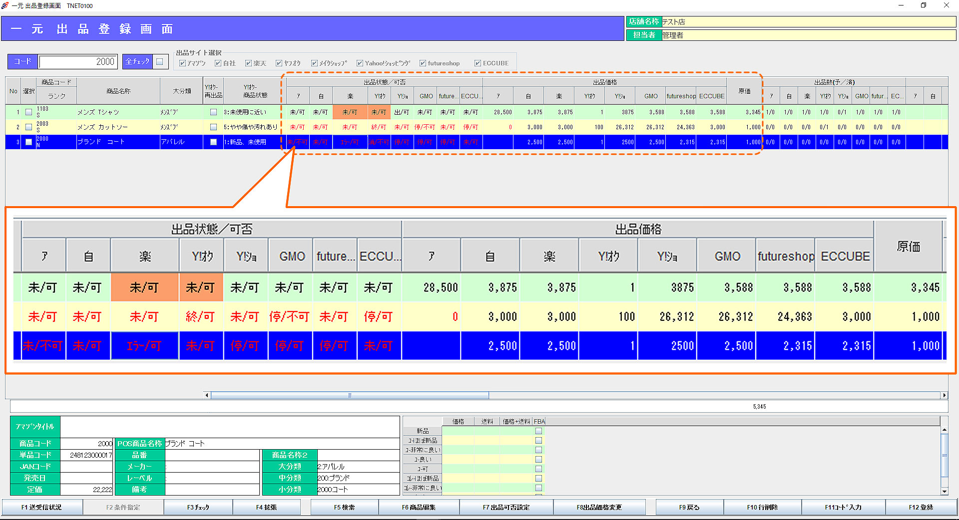 一元出品登録画面