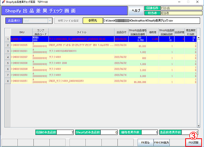 出品数差異チェック