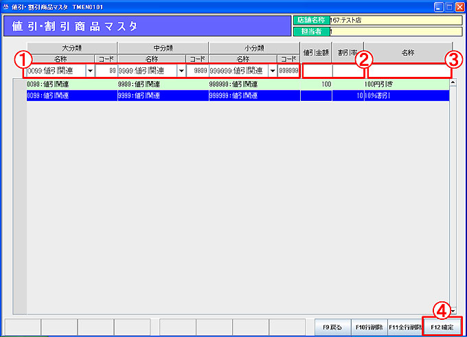値引・割引商品マスタ