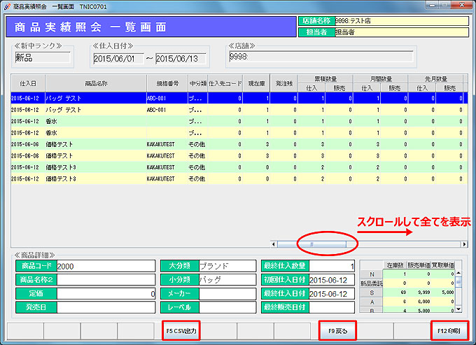 商品実績照会一覧