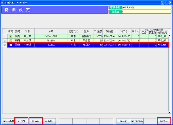 特売分類価格設定