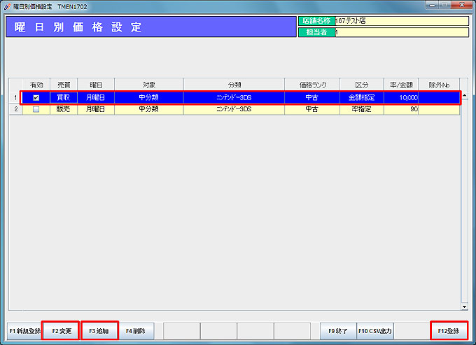 曜日別価格設定