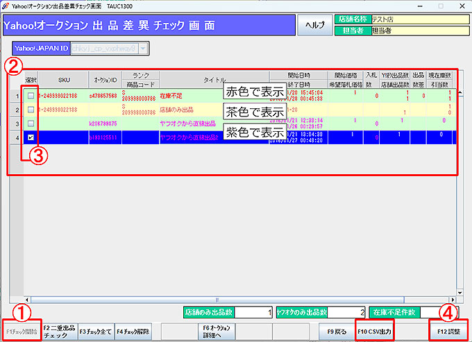 Yahoo!オークション出品数差異チェック